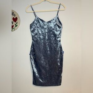 Velvet Slip Dress with Spaghetti Straps - Silver Gray